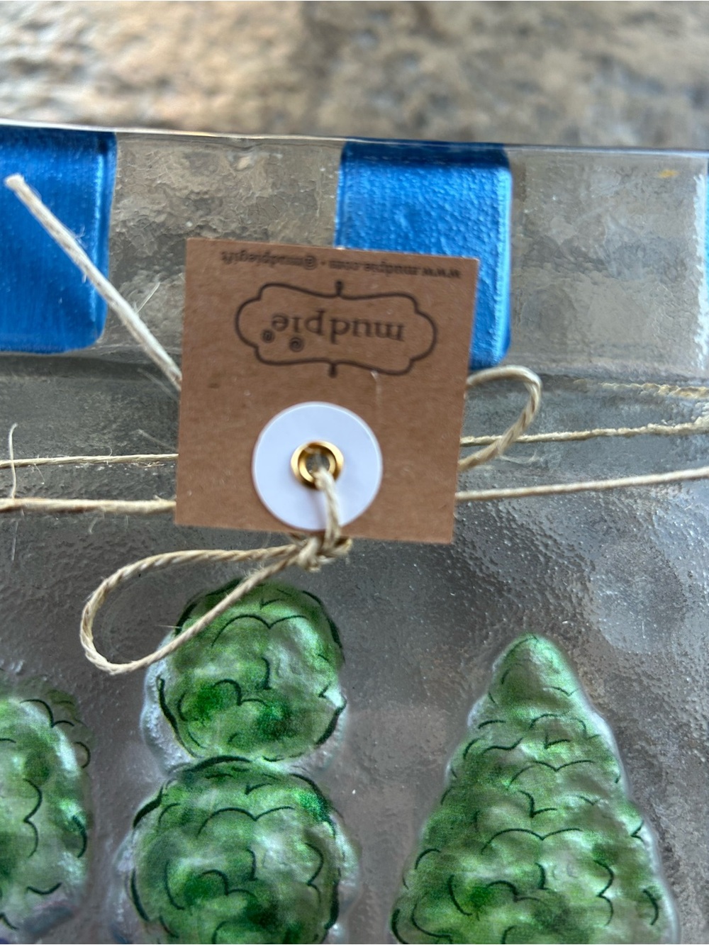 Mud Pie Topiary Glass Plate NWT Blue Green Square 9”x9” - Picture 5 of 7
